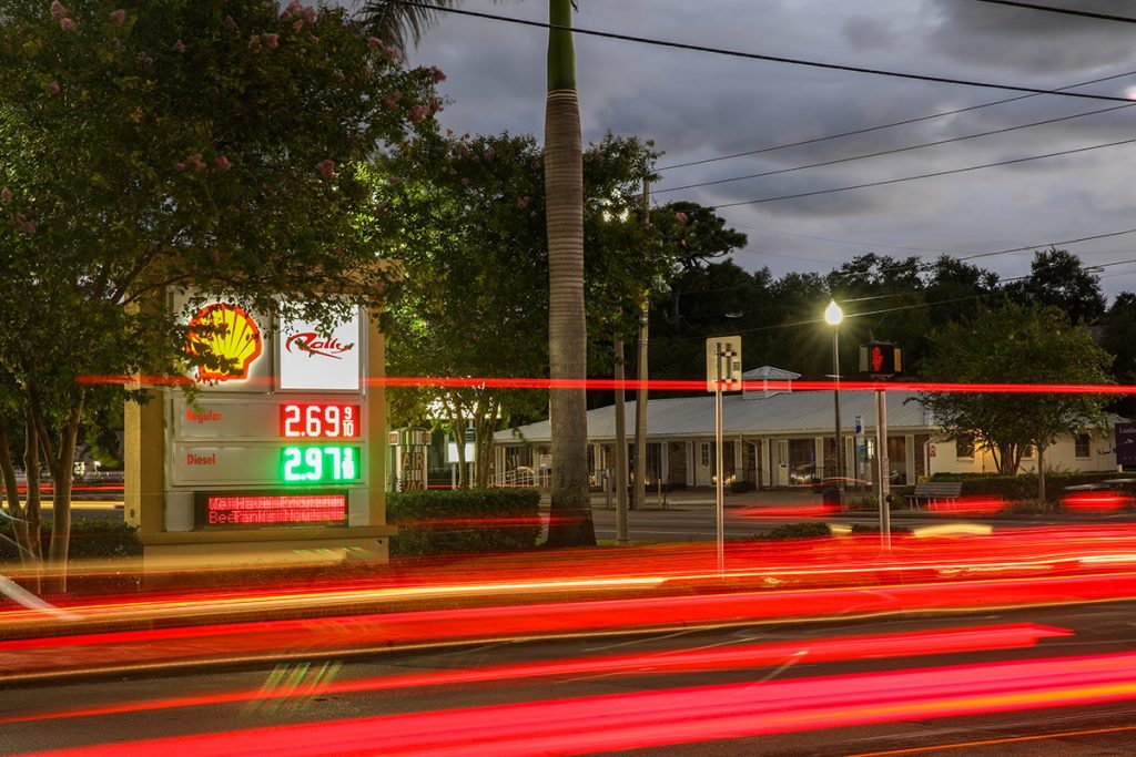 Streaks of light are captured by a long camera exposure