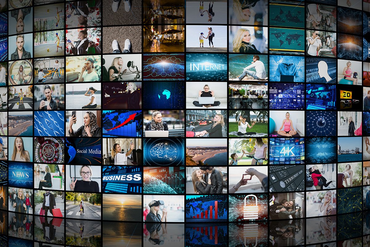 A wall of tv screens