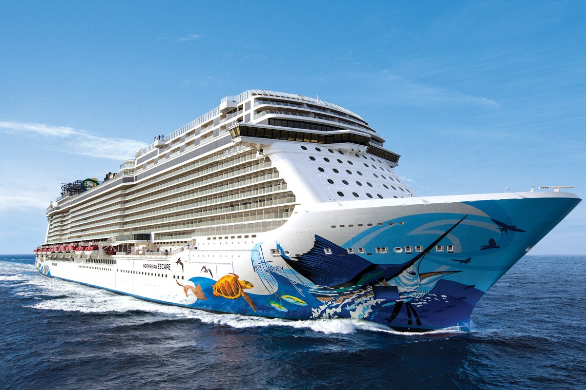 A Norwegian cruise ship in the water.