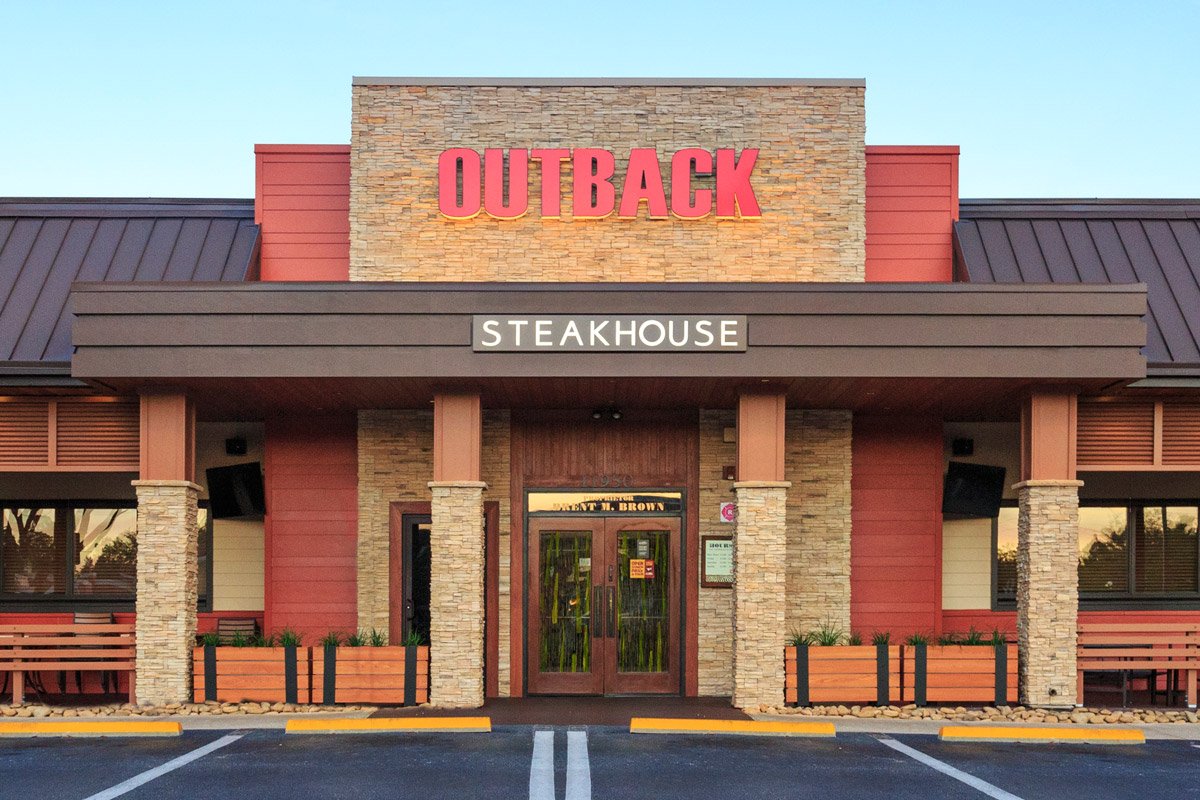 The exterior of Outback Steakhouse. 
