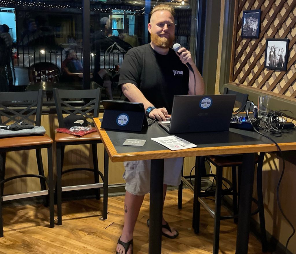 Thor Dollar hosts a trivia night at a bar. 